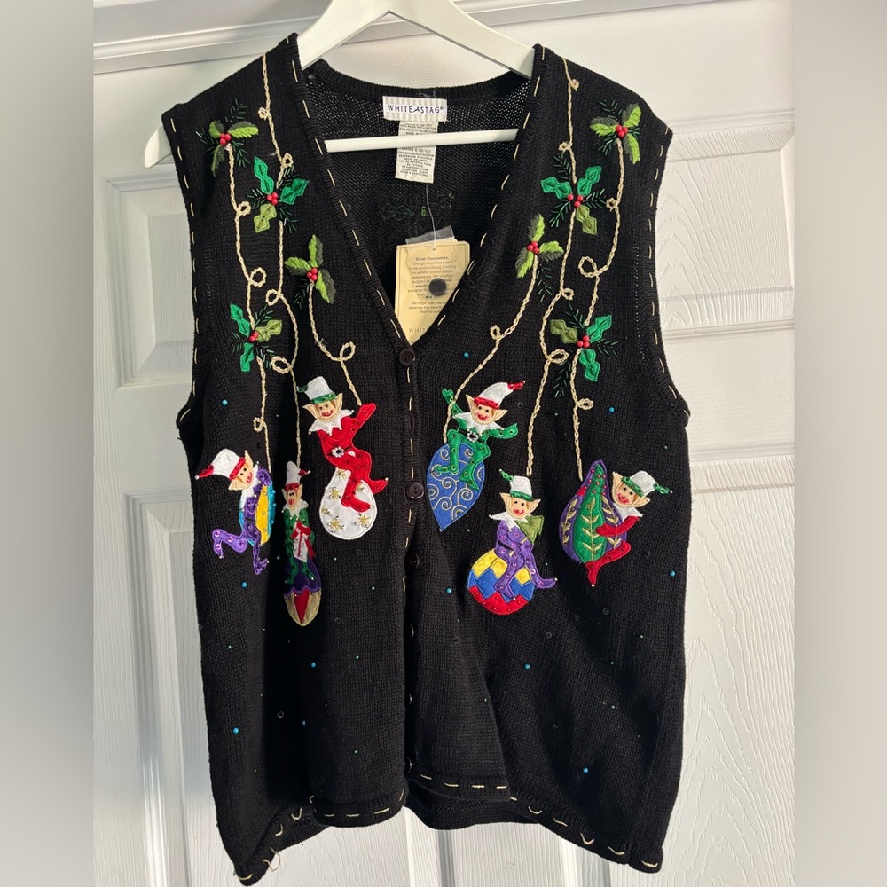 NWT Vintage White Stag Ugly Christmas Sweater Vest Size Large